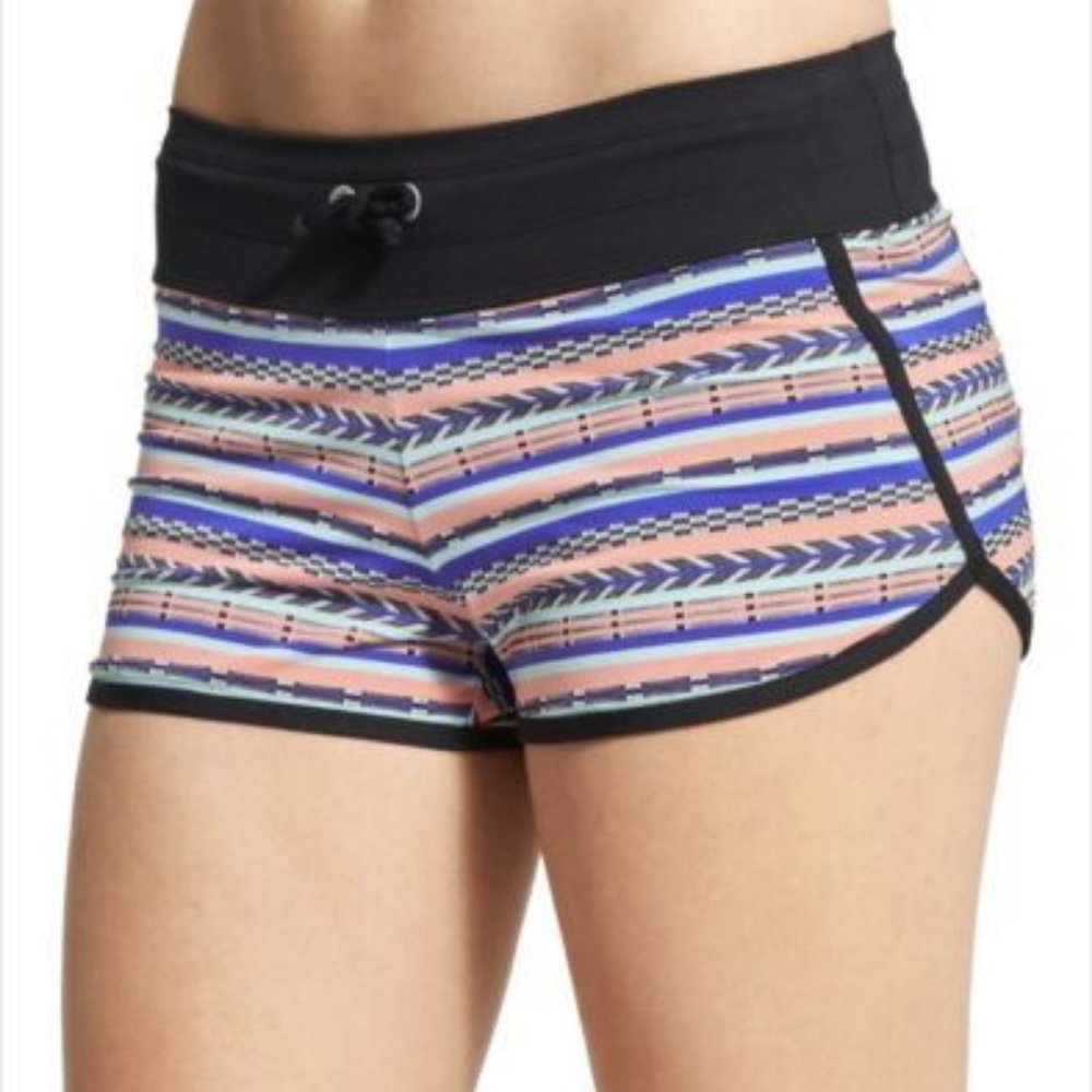 Athleta Active Swim Shorts Women Medium Multicolor Tribal Print Aztec Beach Surf